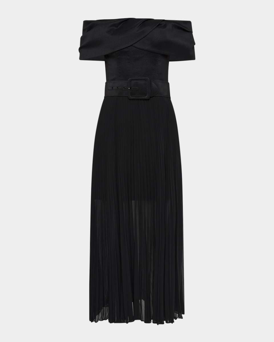 Emilie Pleated Off-Shoulder Midi Dress